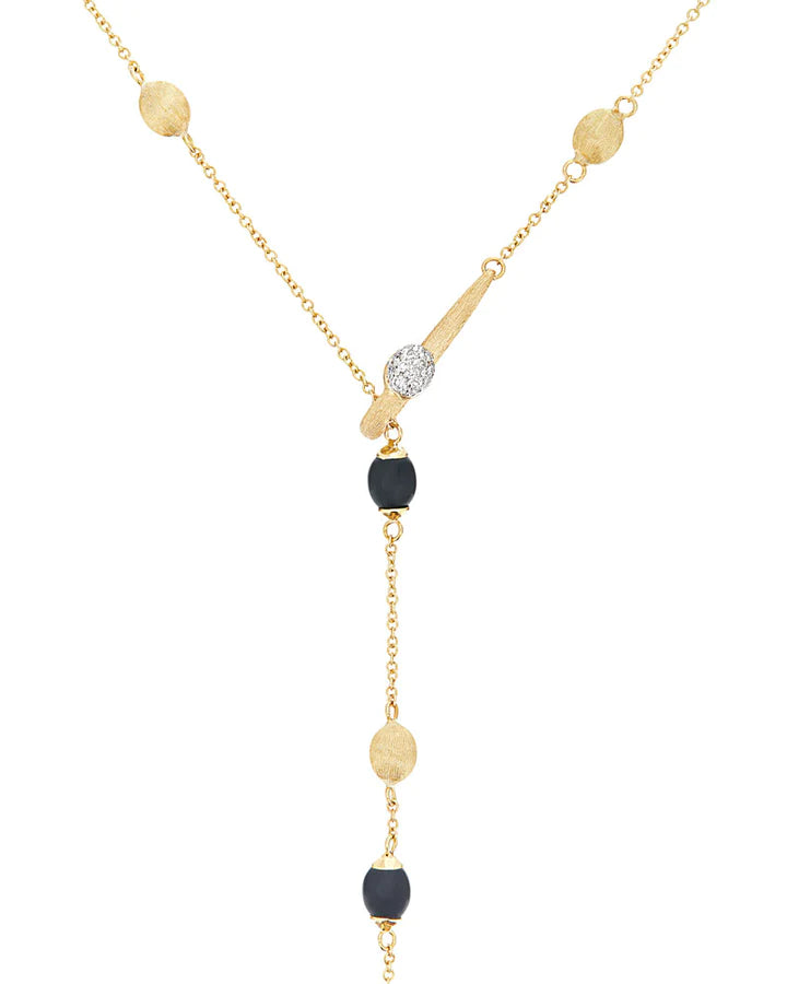 "SOFFIO" GOLD, DIAMONDS AND BLACK ONYX Y NECKLACE
