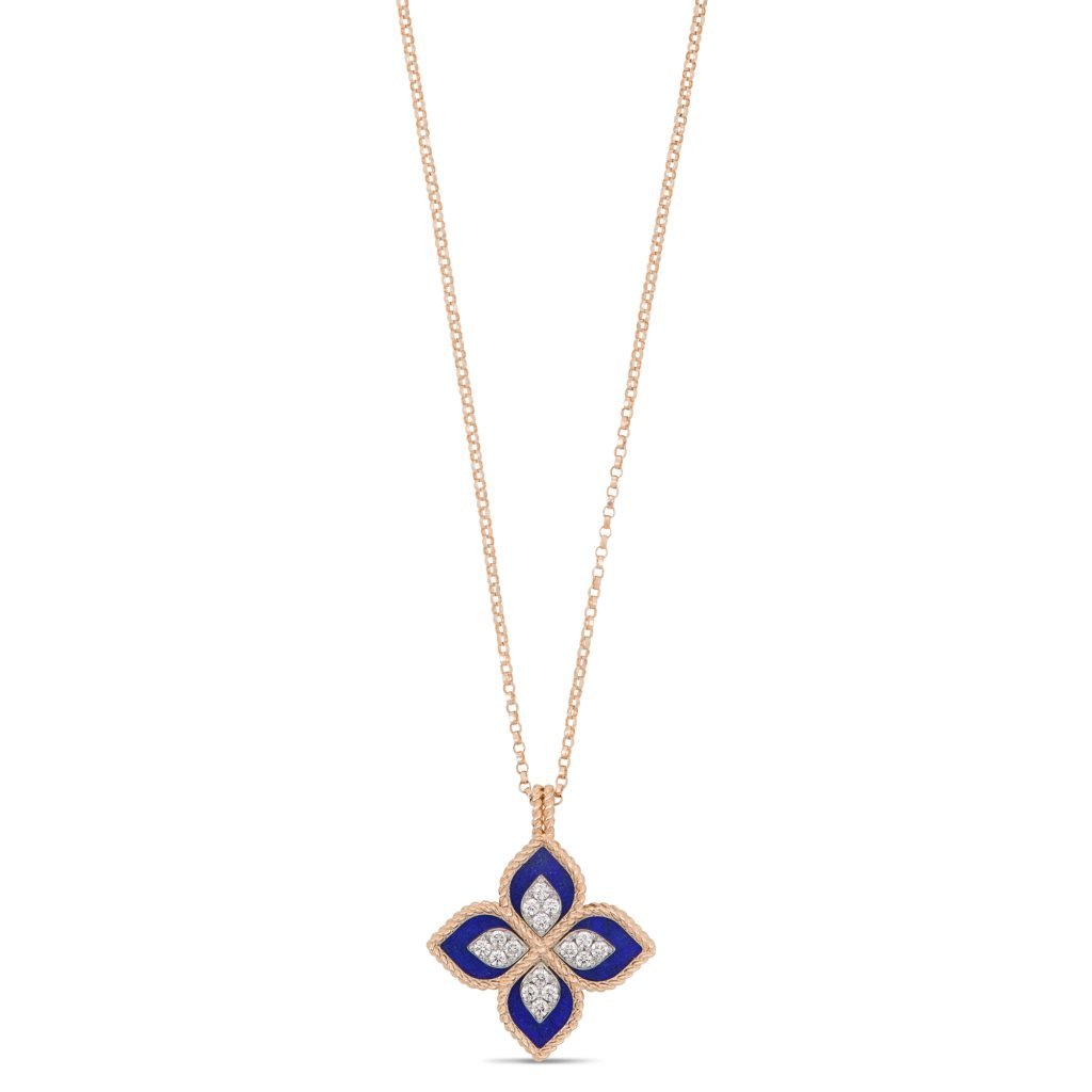 PRINCESS FLOWER PENDANT WITH DIAMONDS AND LAPIS