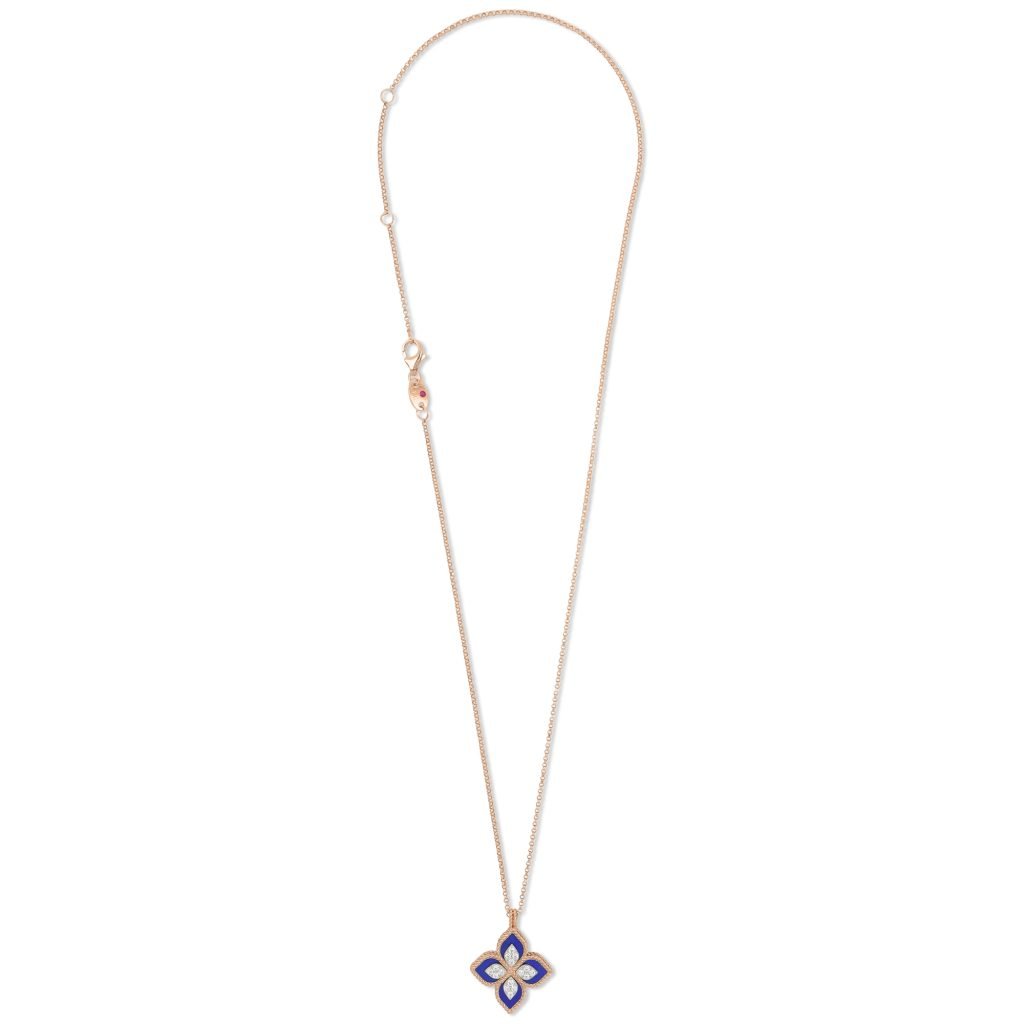PRINCESS FLOWER PENDANT WITH DIAMONDS AND LAPIS