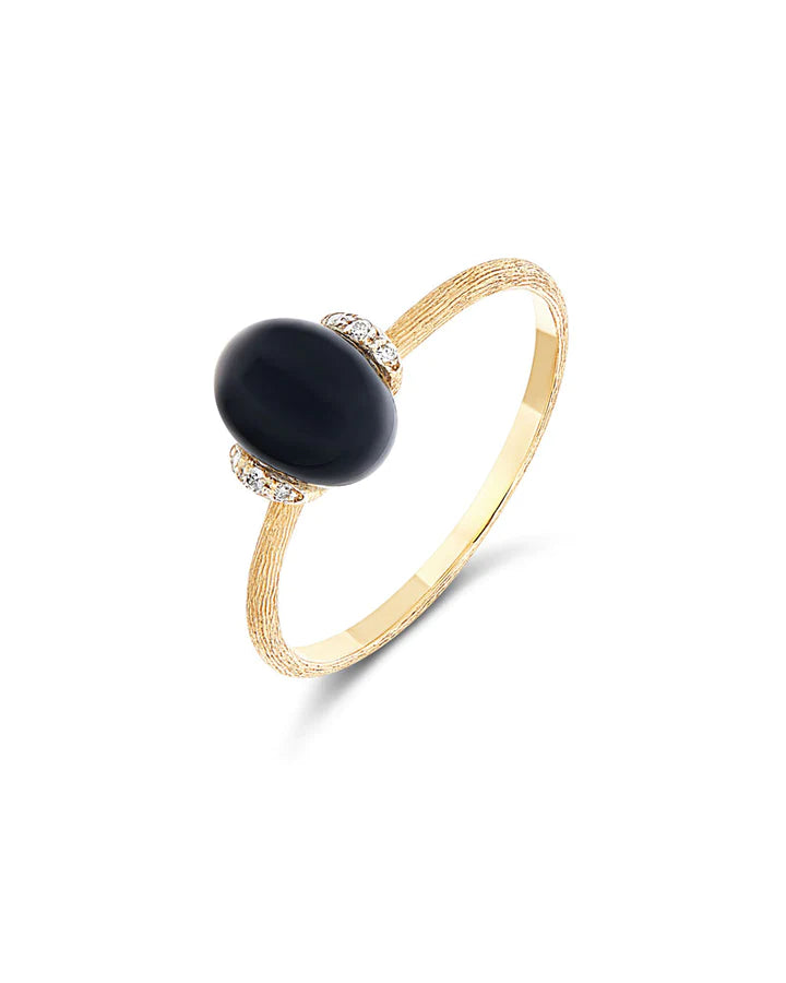 "MYSTERY BLACK" GOLD AND DIAMONDS RING WITH BLACK ONYX BOULE (SMALL)