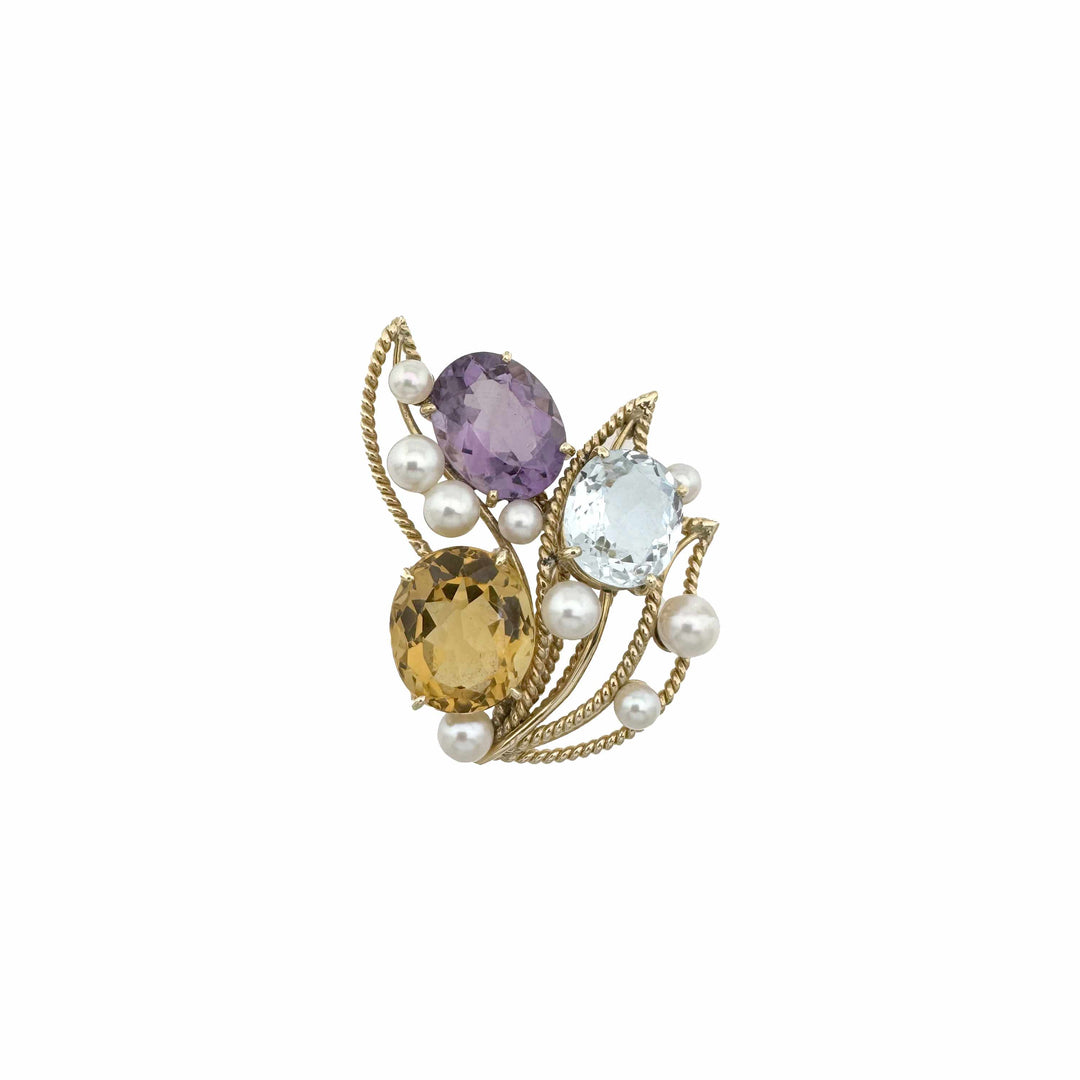 Vintage Gold Brooch with Stones