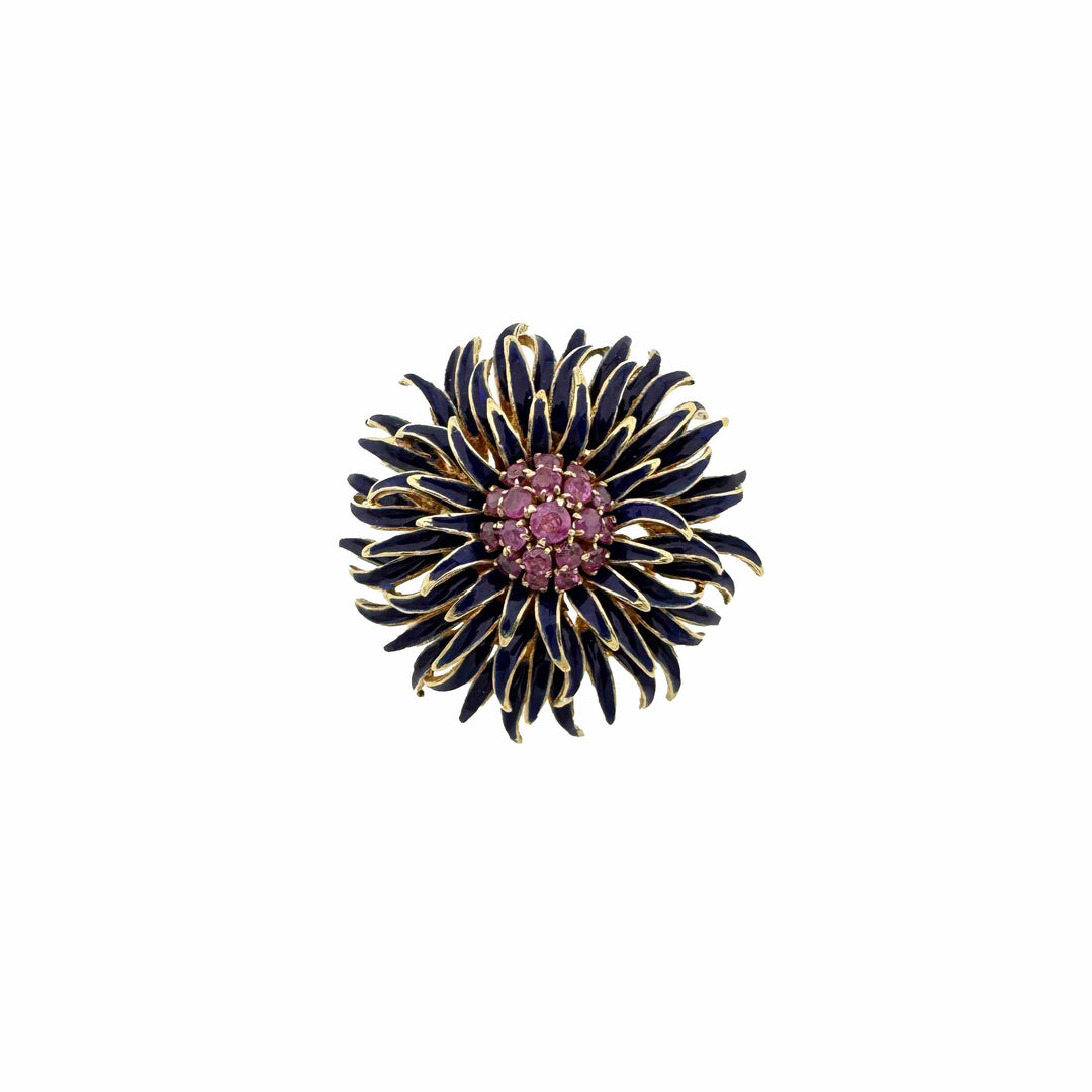 Vintage Gold Brooch with Diamonds Rubies