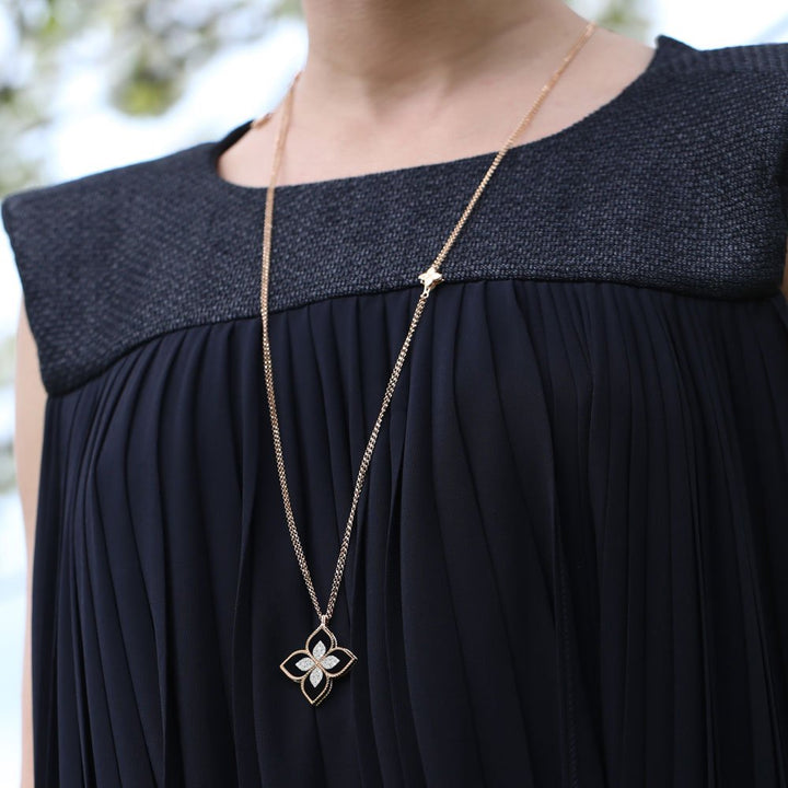 PRINCESS FLOWER PENDANT WITH DIAMONDS AND BLACK JADE