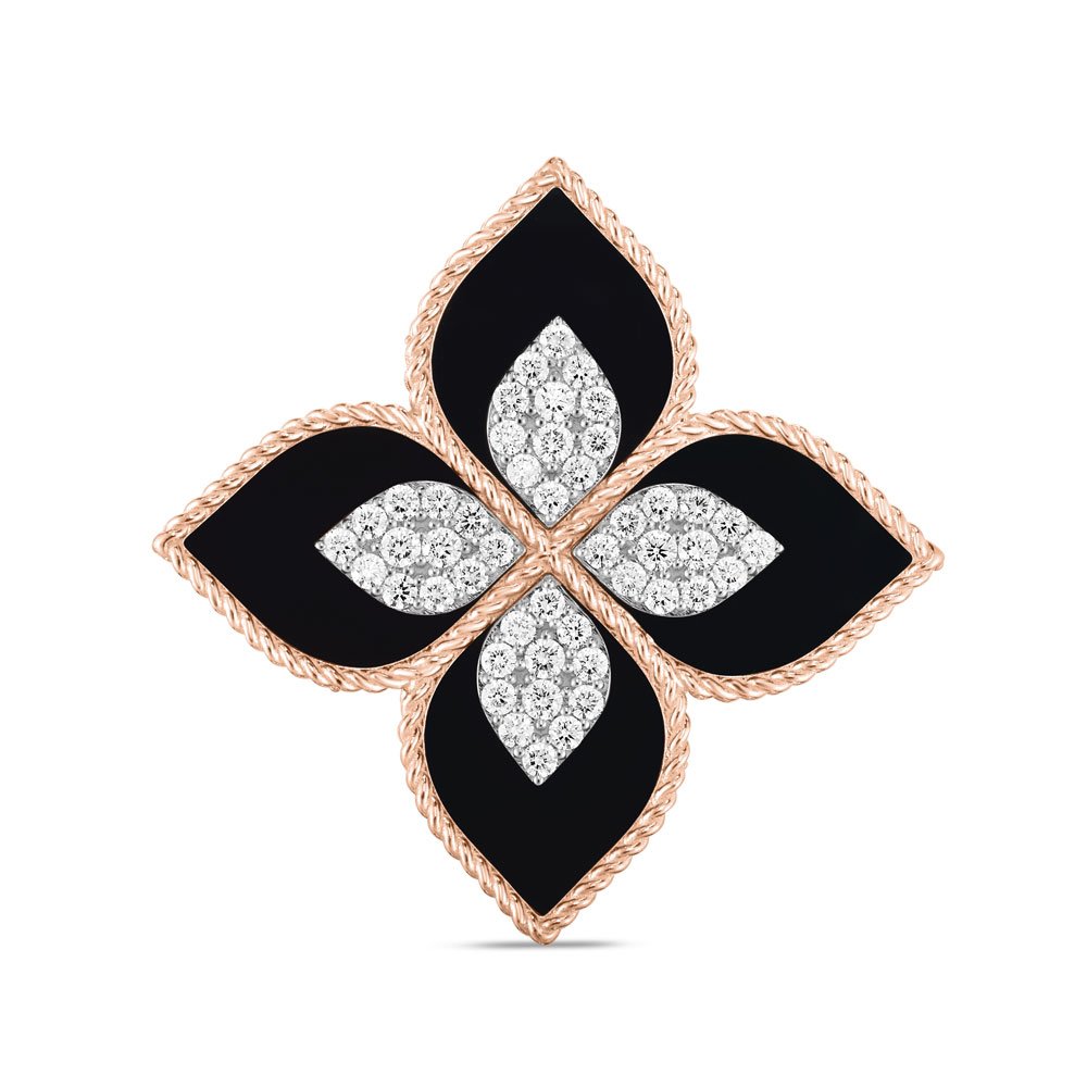 PRINCESS FLOWER RING WITH DIAMONDS AND BLACK JADE