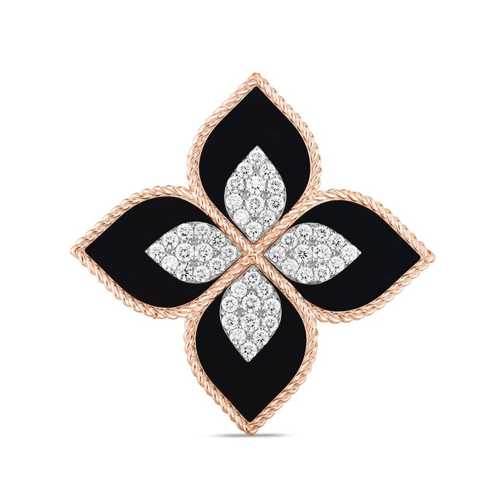 PRINCESS FLOWER RING WITH DIAMONDS AND BLACK JADE