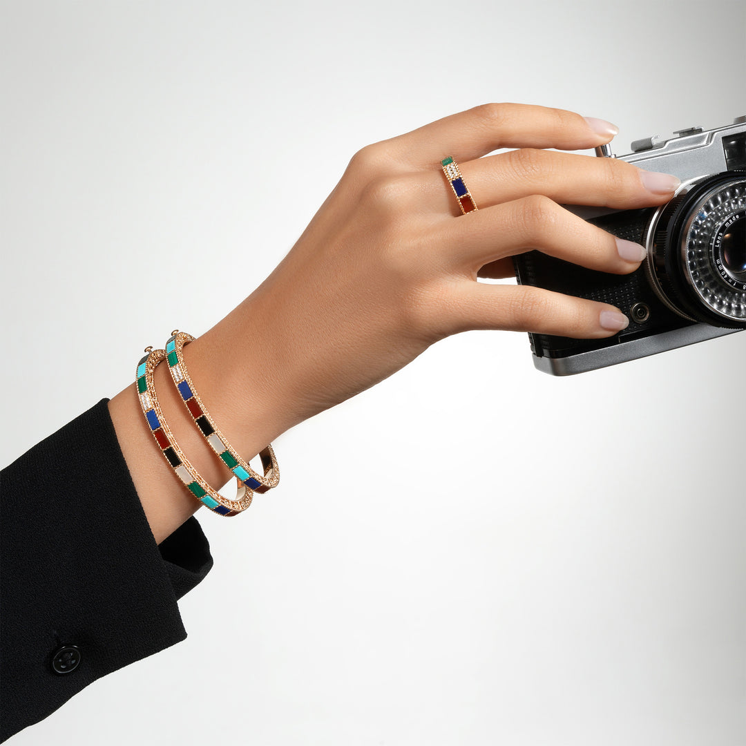ART DECO BANGLE WITH COLORED STONES AND DIAMONDS