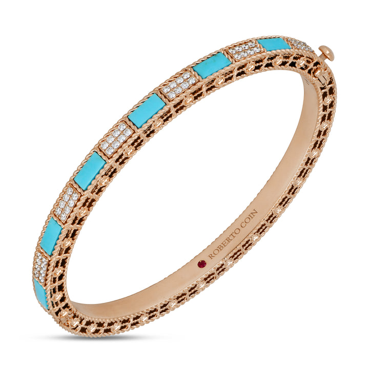 ART DECO BANGLE WITH TURQUOISE AND DIAMONDS