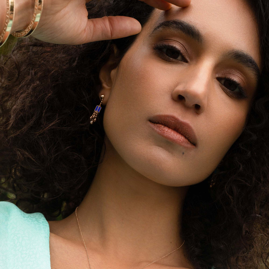 ART DECO EARRINGS WITH LAPIS AND DIAMONDS