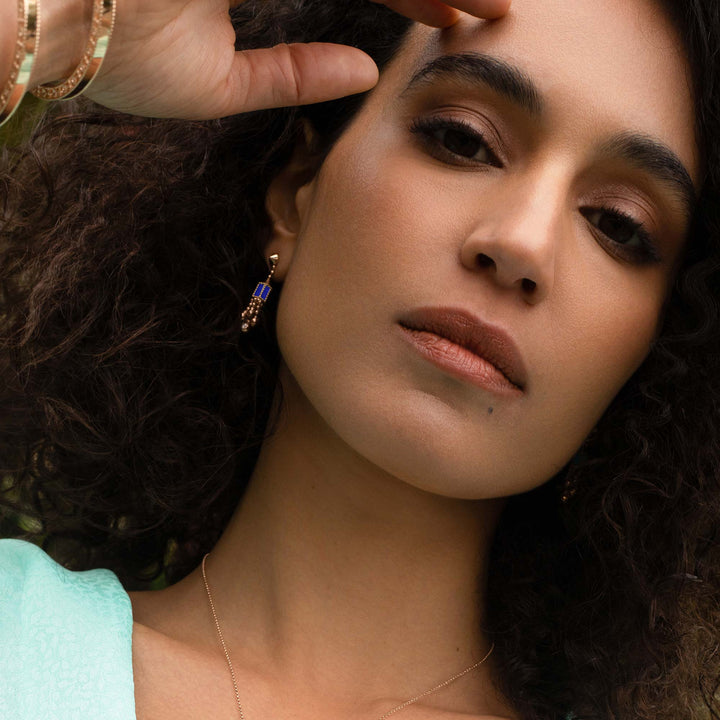 ART DECO EARRINGS WITH LAPIS AND DIAMONDS