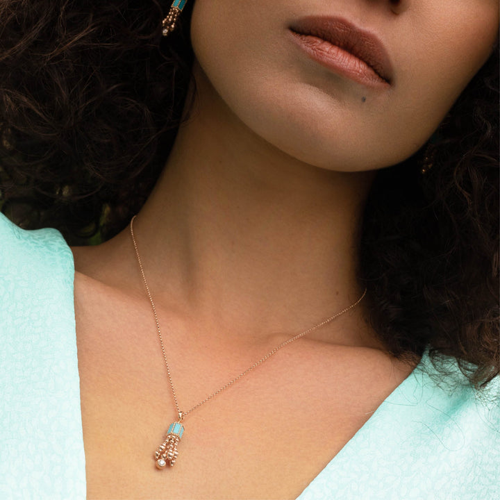 ART DECO NECKLACE WITH TURQUOISE AND DIAMONDS