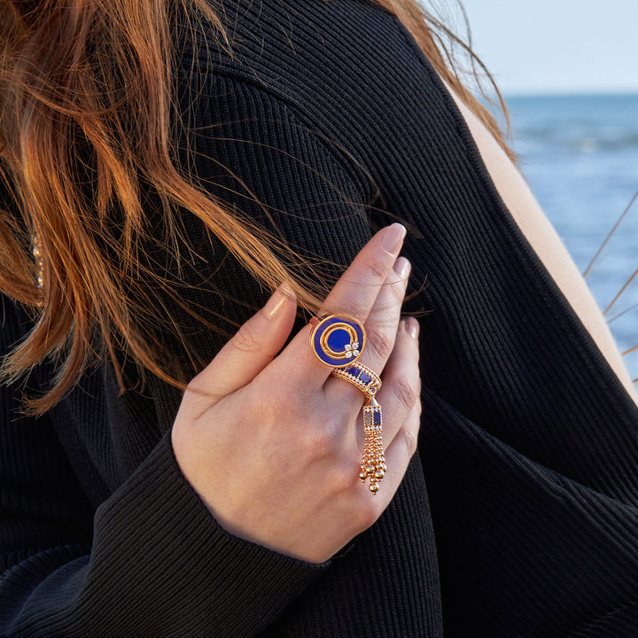 ART DECO RING WITH LAPIS LAZULI AND DIAMONDS