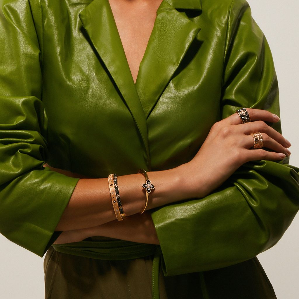 PRINCESS FLOWER BANGLE WITH DIAMONDS AND BLACK JADE