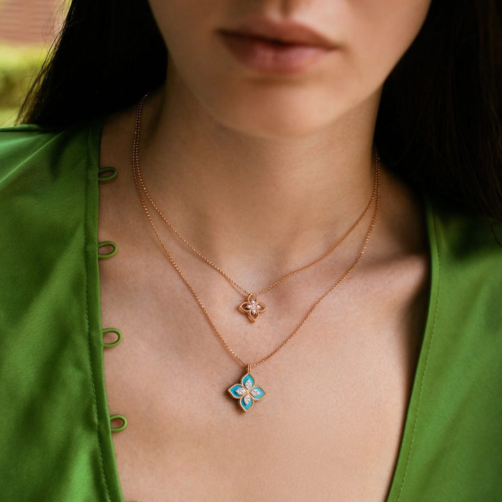 PRINCESS FLOWER PENDANT WITH DIAMONDS AND TURQUOISE