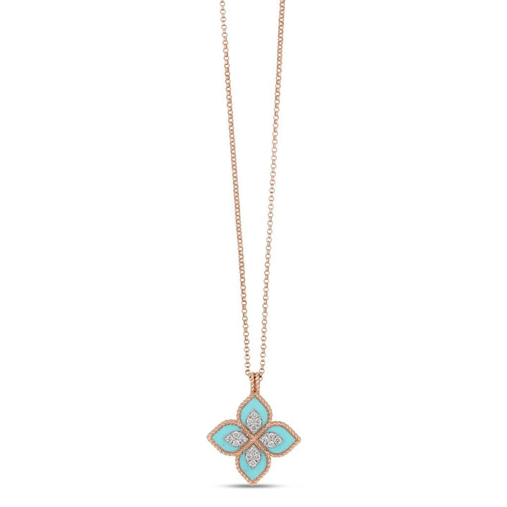 PRINCESS FLOWER PENDANT WITH DIAMONDS AND TURQUOISE