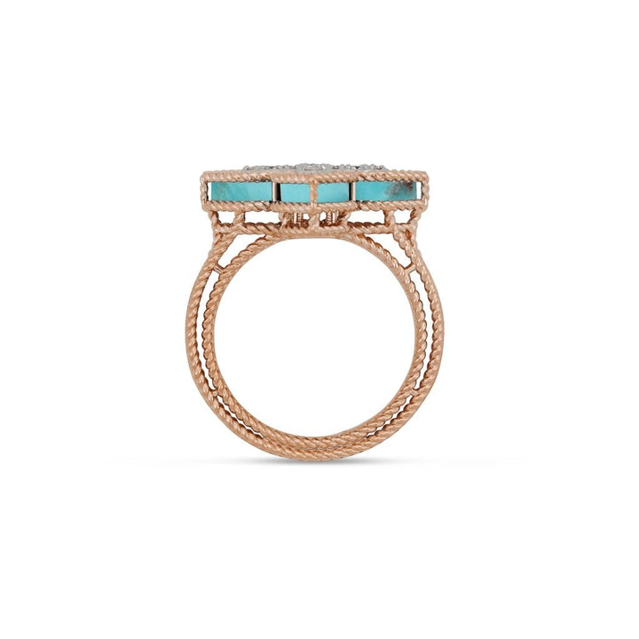 PRINCESS FLOWER RING WITH DIAMONDS AND TURQUOISE
