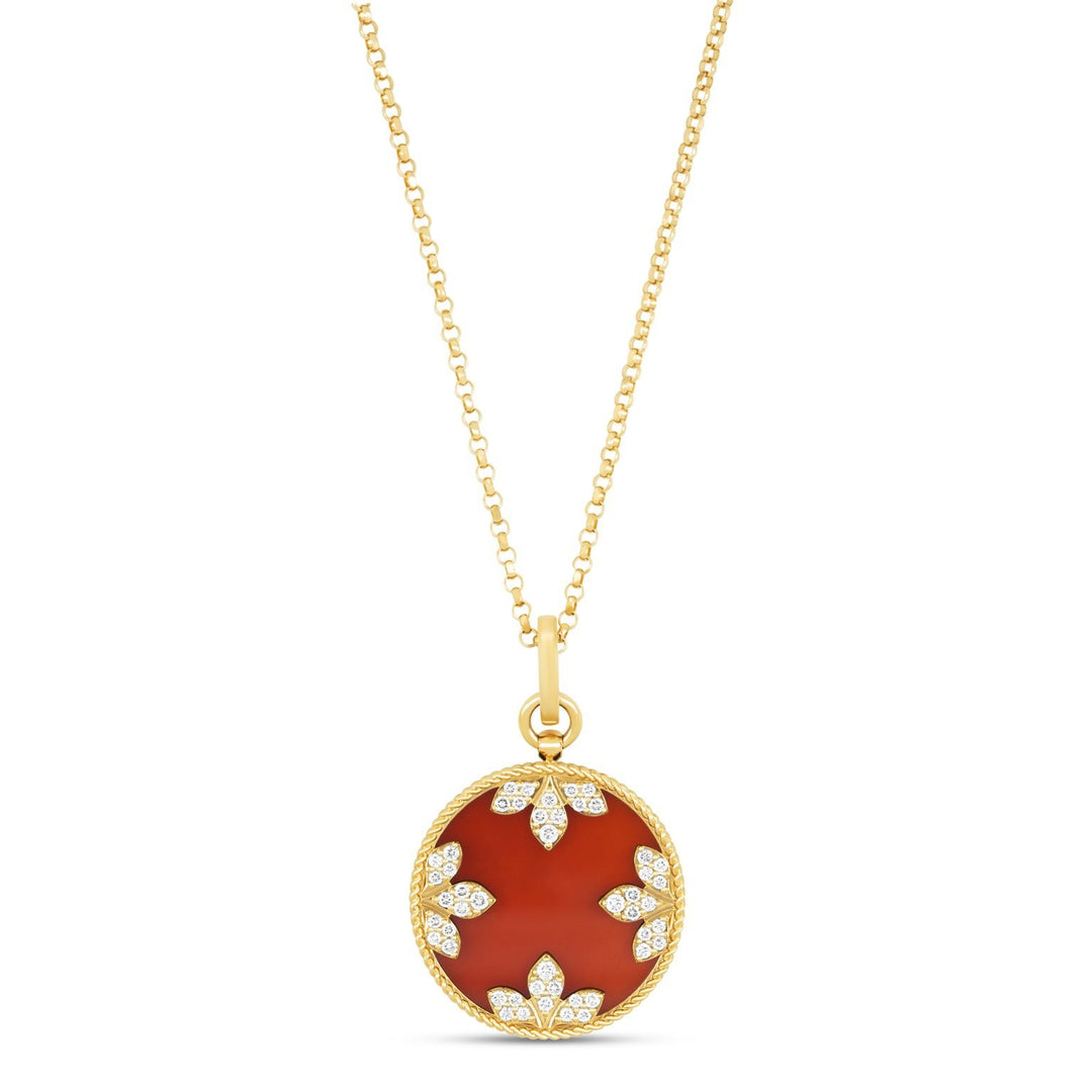 VENETIAN MEDALLIONS COLLAR WITH DIAMONDS AND RED AGATA