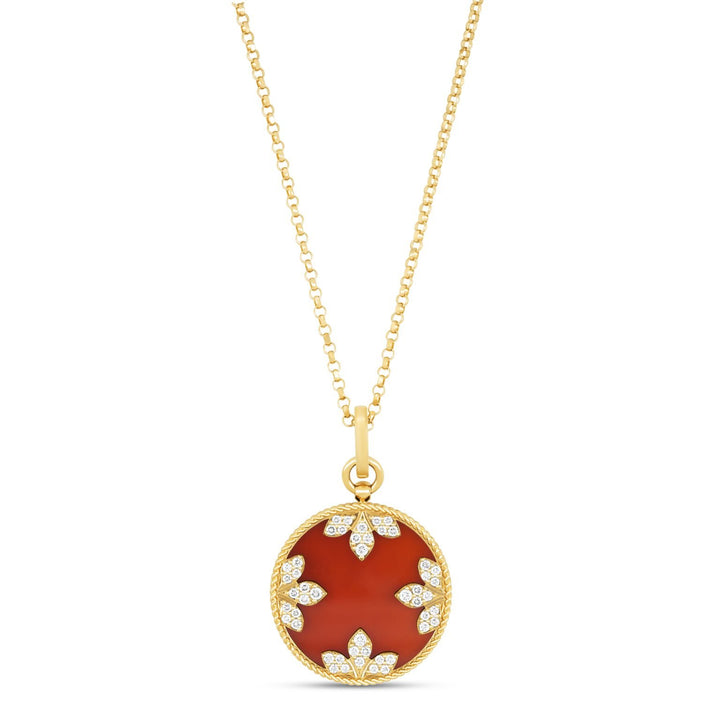 VENETIAN MEDALLIONS COLLAR WITH DIAMONDS AND RED AGATA