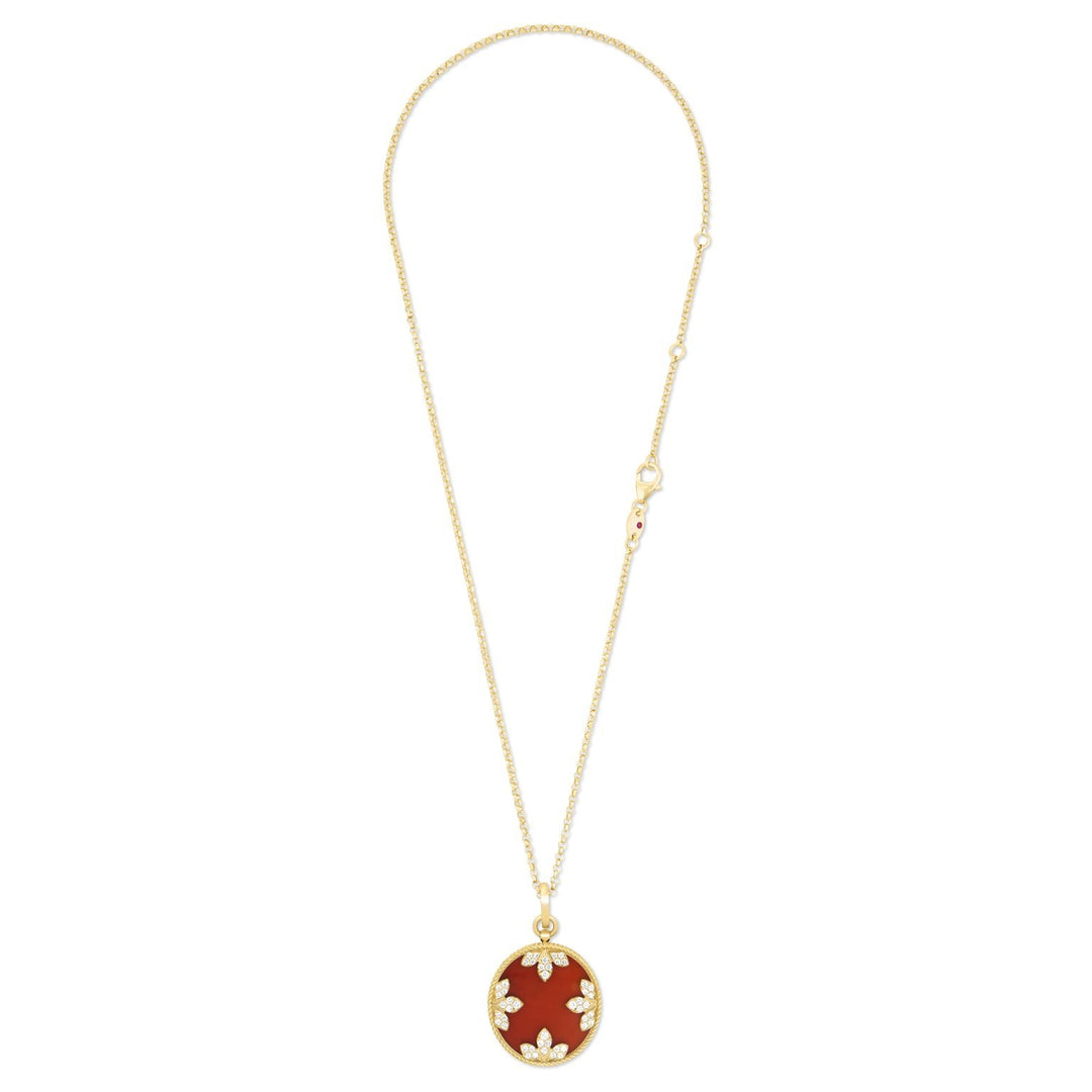 VENETIAN MEDALLIONS COLLAR WITH DIAMONDS AND RED AGATA