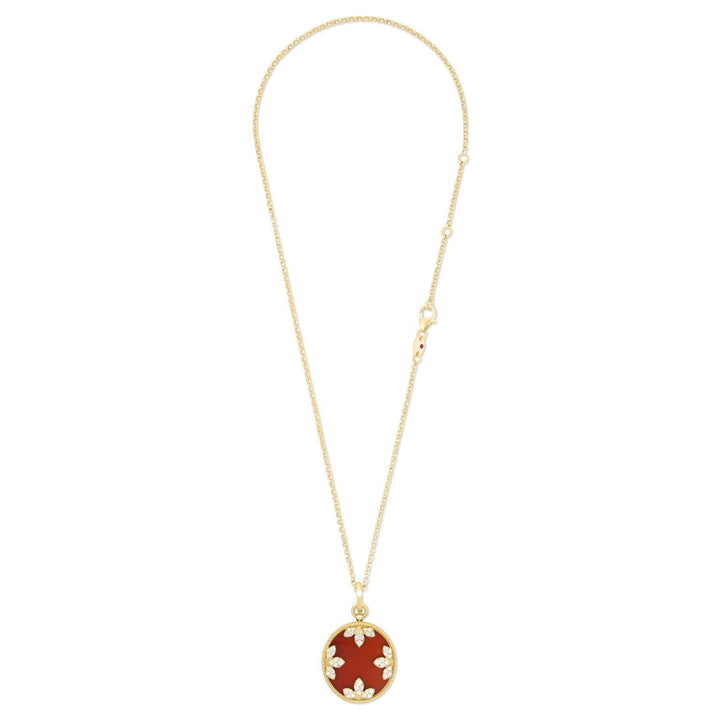 VENETIAN MEDALLIONS COLLAR WITH DIAMONDS AND RED AGATA