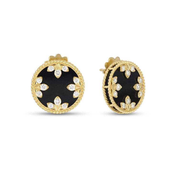 VENETIAN MEDALLIONS EARRINGS WITH DIAMONDS AND BLACK JADE