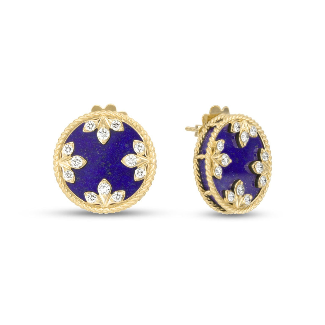 VENETIAN MEDALLIONS EARRINGS WITH DIAMONDS AND BLUE LAPIS