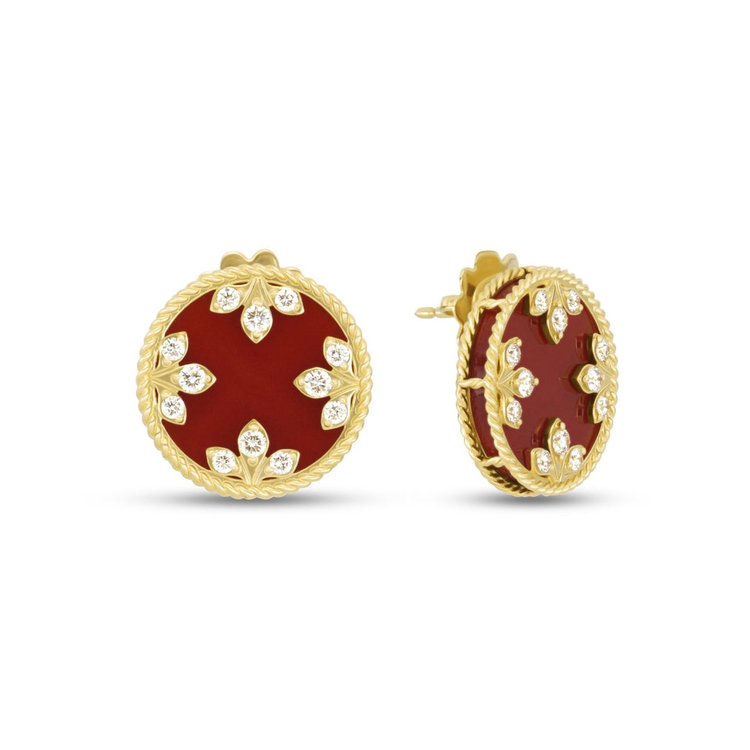 VENETIAN MEDALLIONS EARRINGS WITH DIAMONDS AND RED AGATA