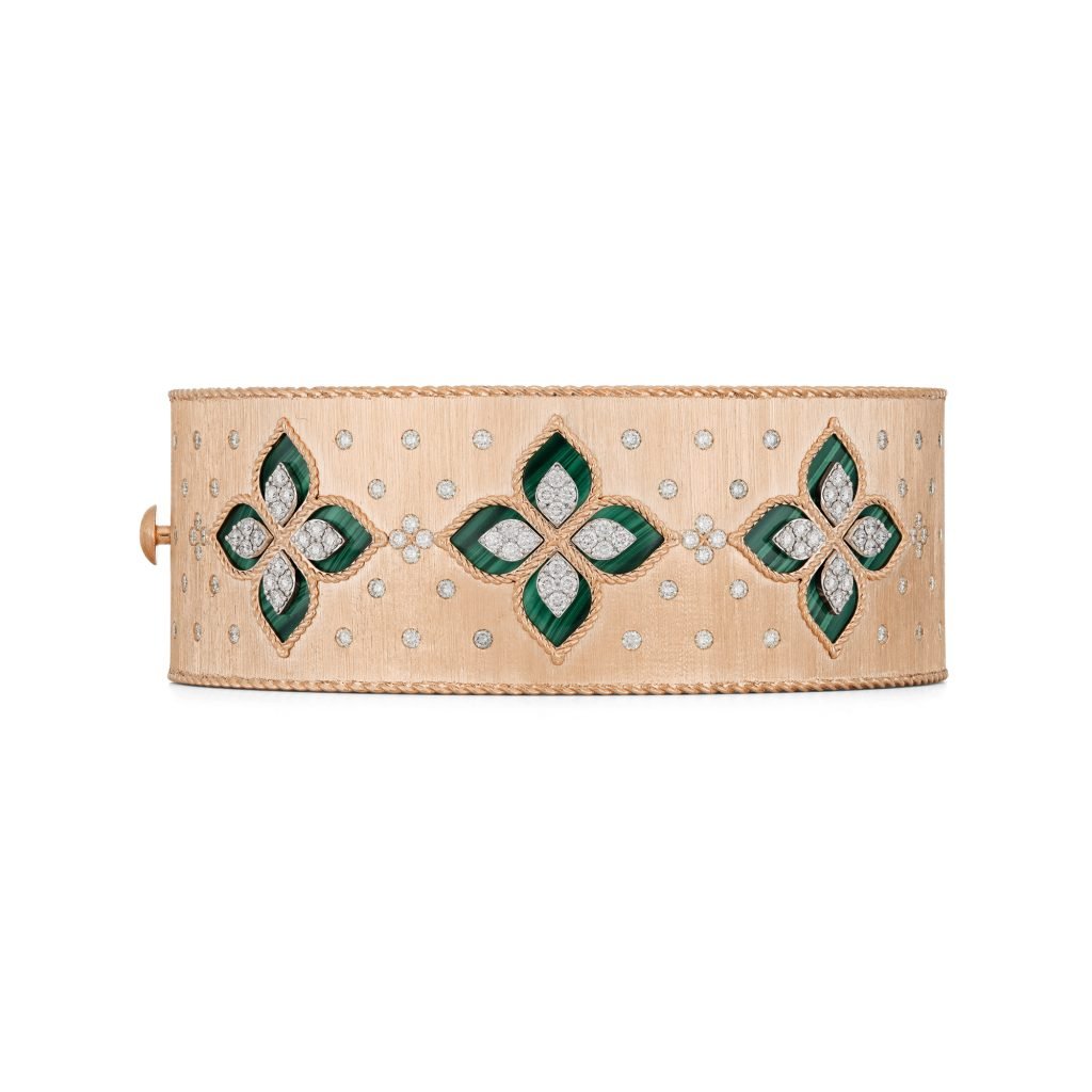PRINCESS FLOWER BRACELET WITH DIAMONDS AND MALACHITE