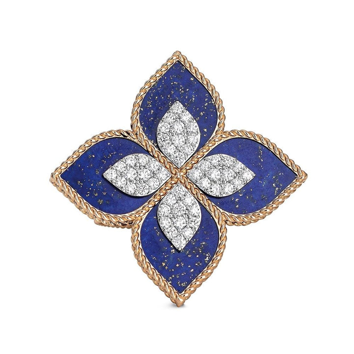 PRINCESS FLOWER RING WITH DIAMONDS AND LAPIS