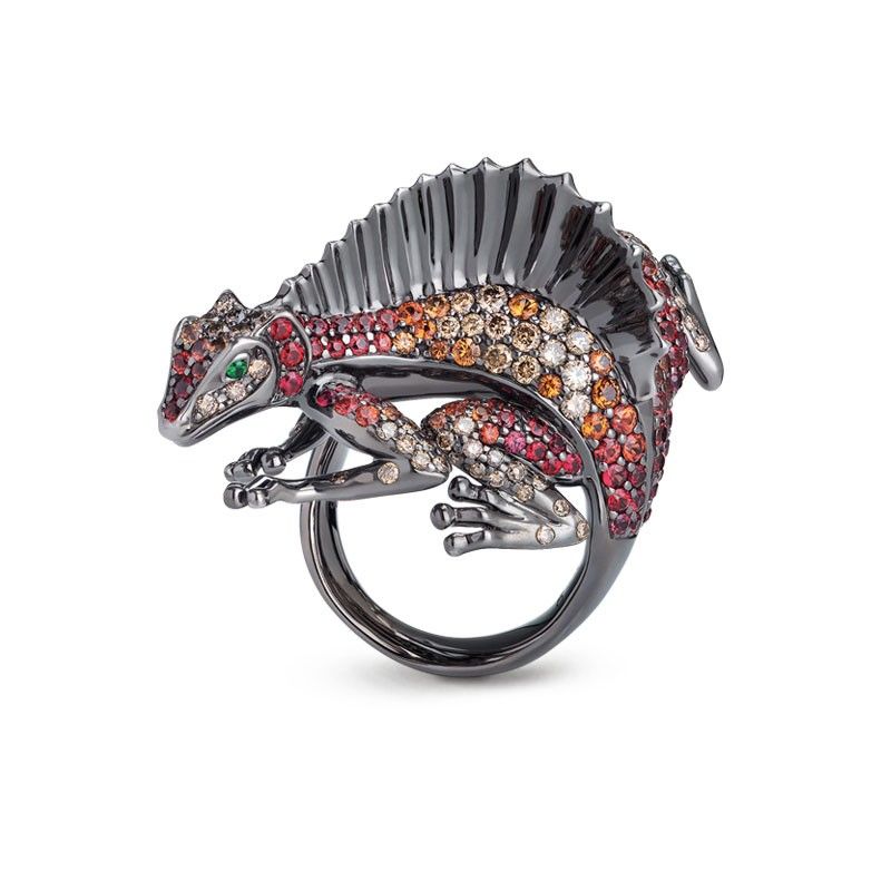 RING COLOURED STONES ANIMALIER