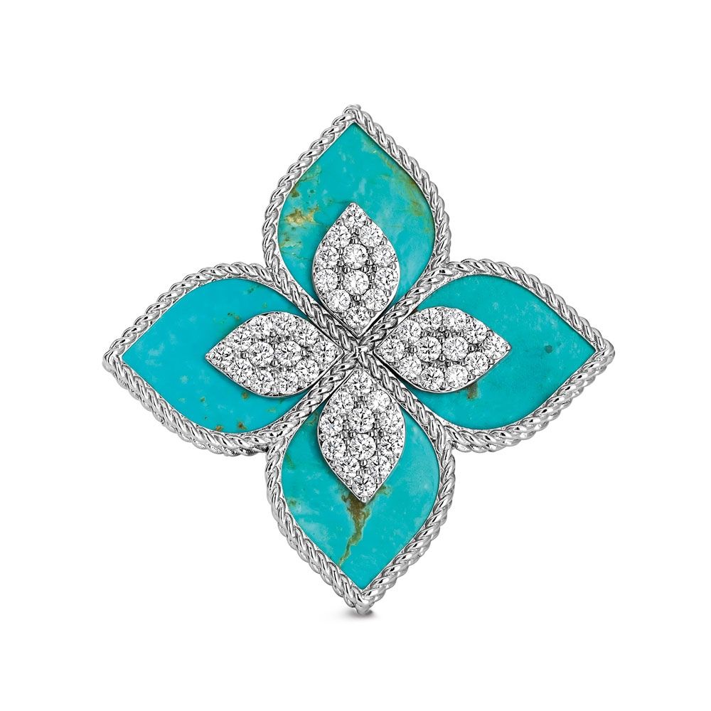 PRINCESS FLOWER RING WITH DIAMONDS AND TURQUOISE