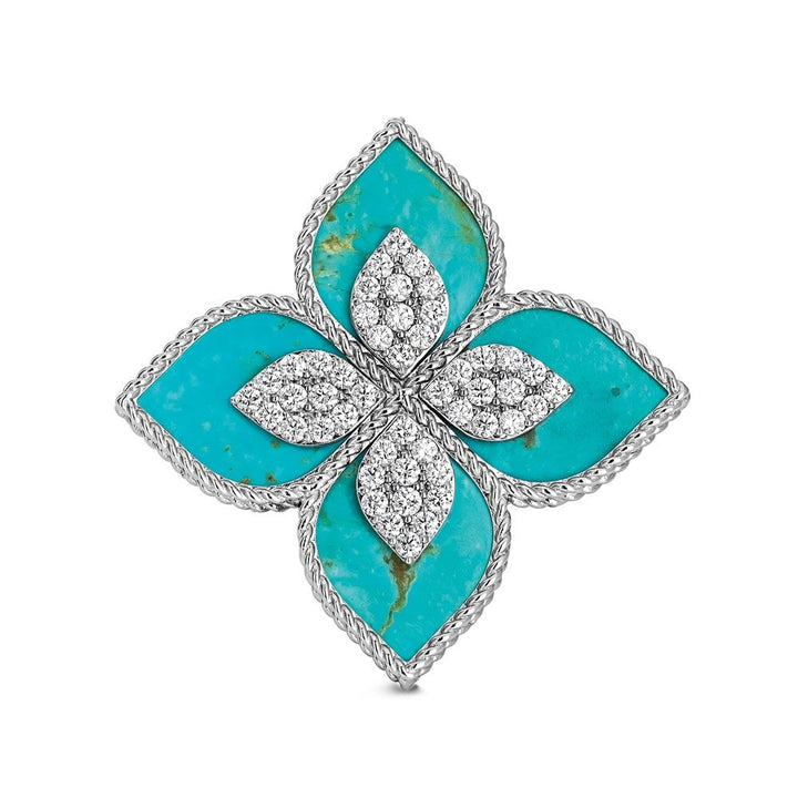 PRINCESS FLOWER RING WITH DIAMONDS AND TURQUOISE