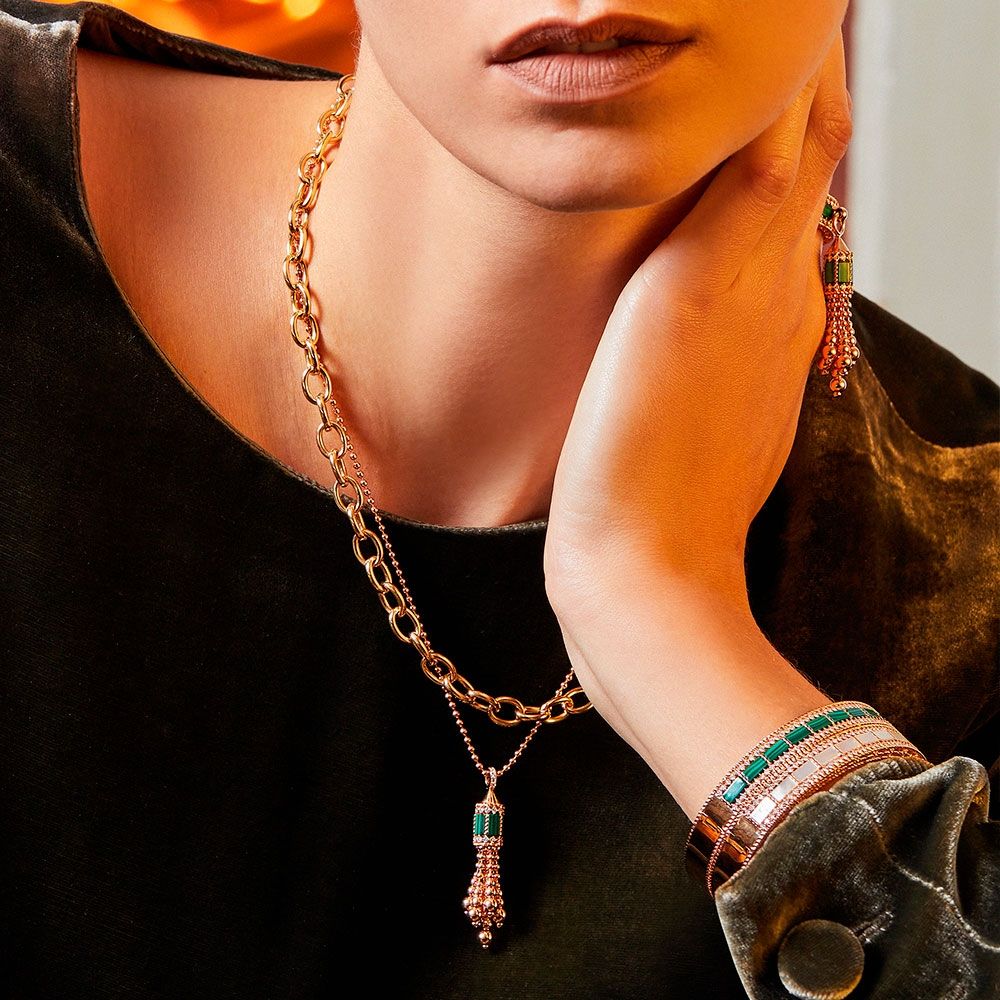 ART DECO NECKLACE WITH MALACHITE AND DIAMONDS