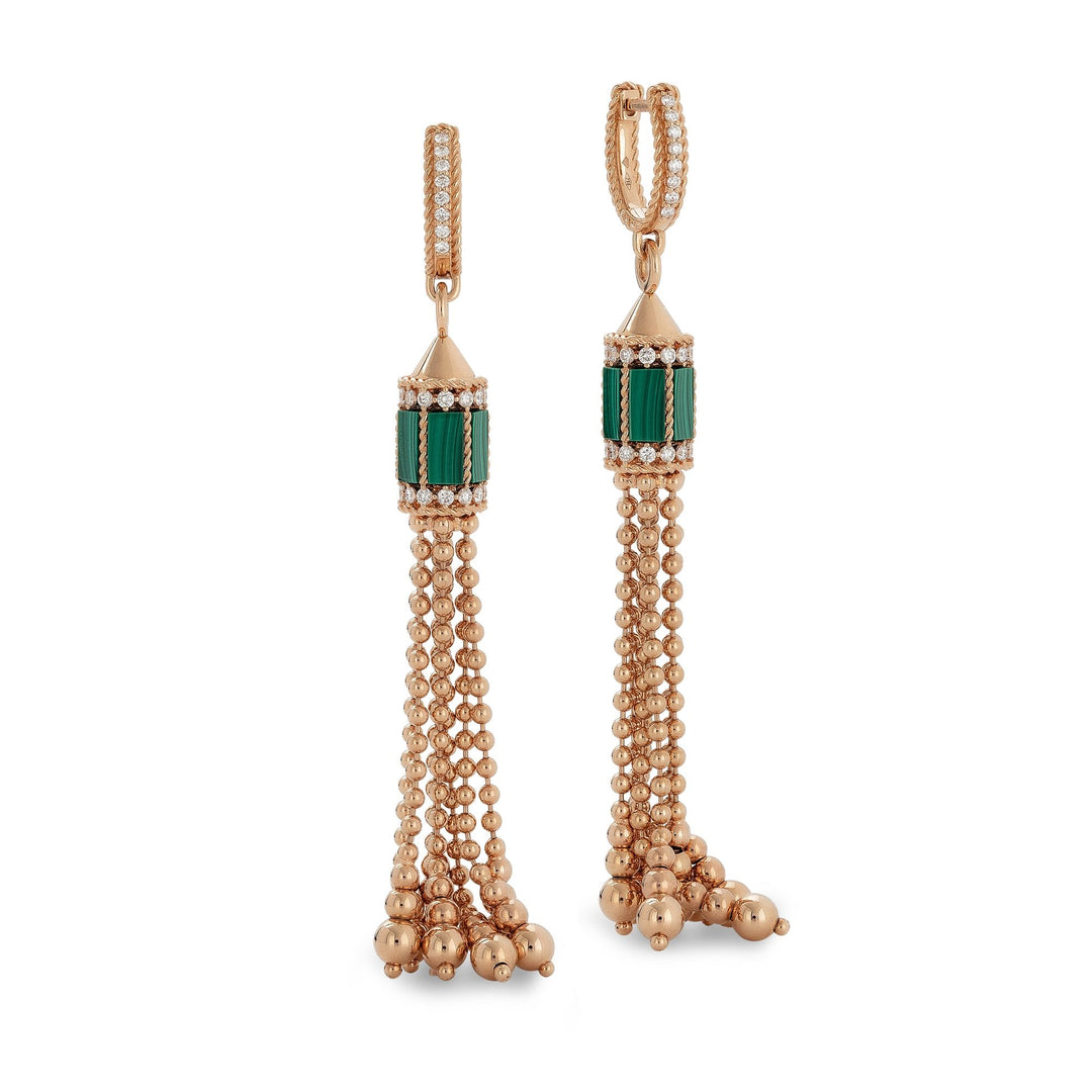 ART DECO EARRINGS WITH MALACHITE AND DIAMONDS