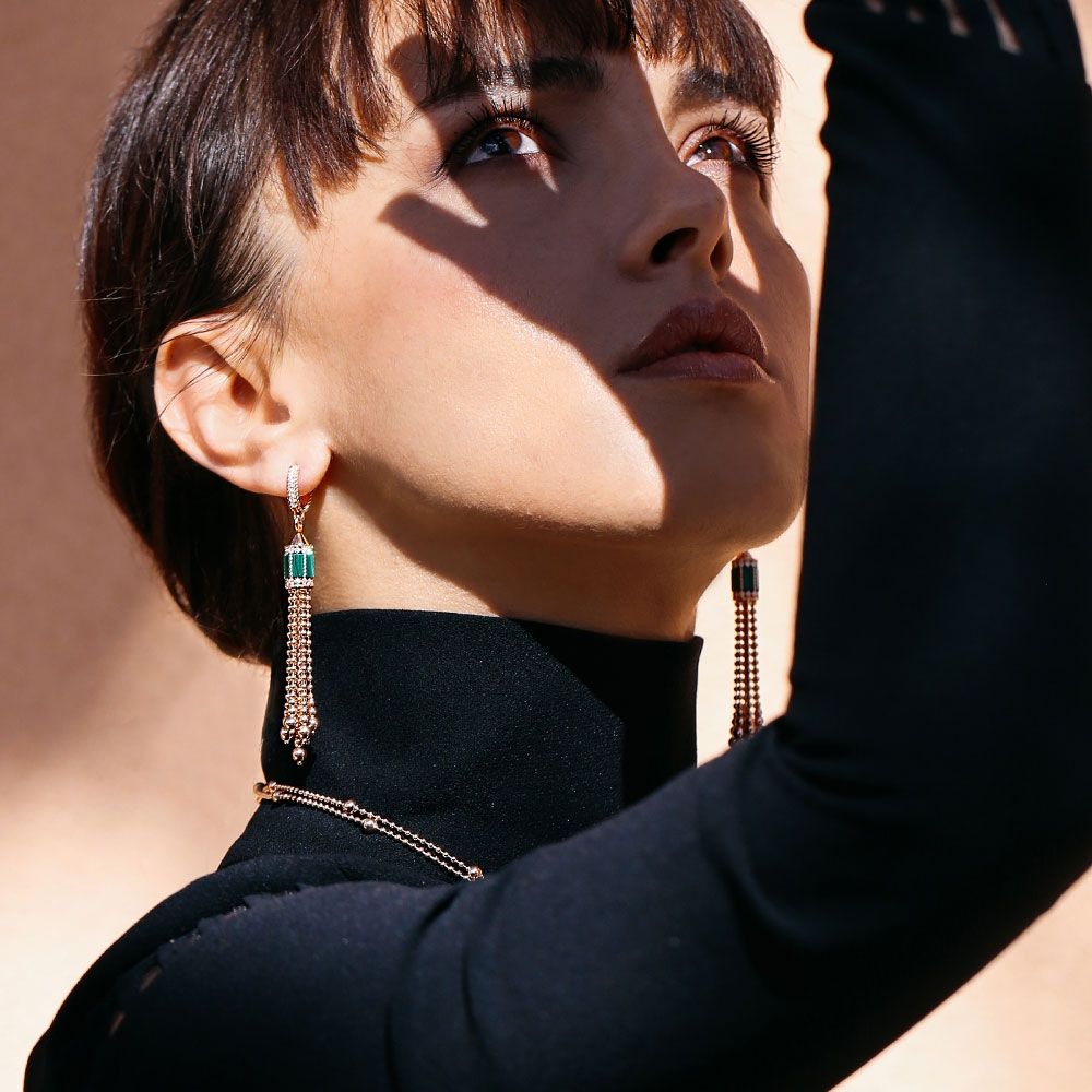 ART DECO EARRINGS WITH MALACHITE AND DIAMONDS