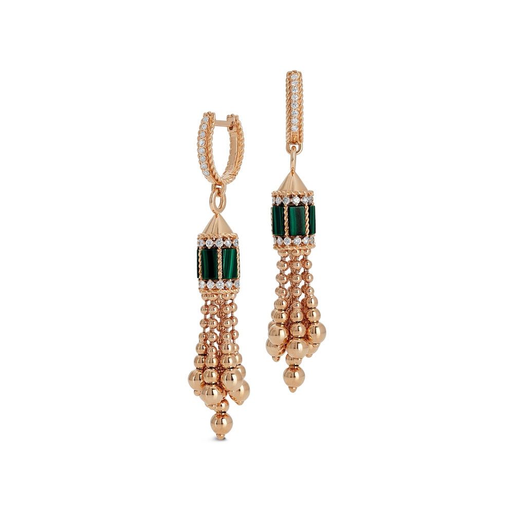 ART DECO EARRINGS WITH MALACHITE AND DIAMONDS