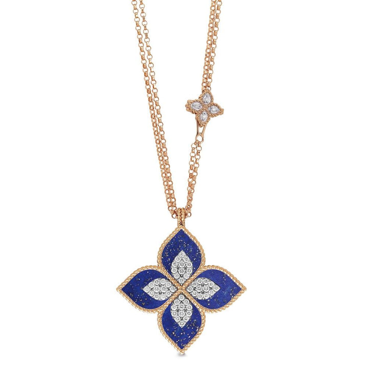 PRINCESS FLOWER PENDANT WITH DIAMONDS AND LAPIS