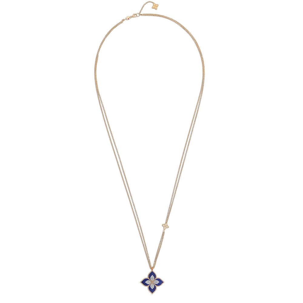 PRINCESS FLOWER PENDANT WITH DIAMONDS AND LAPIS