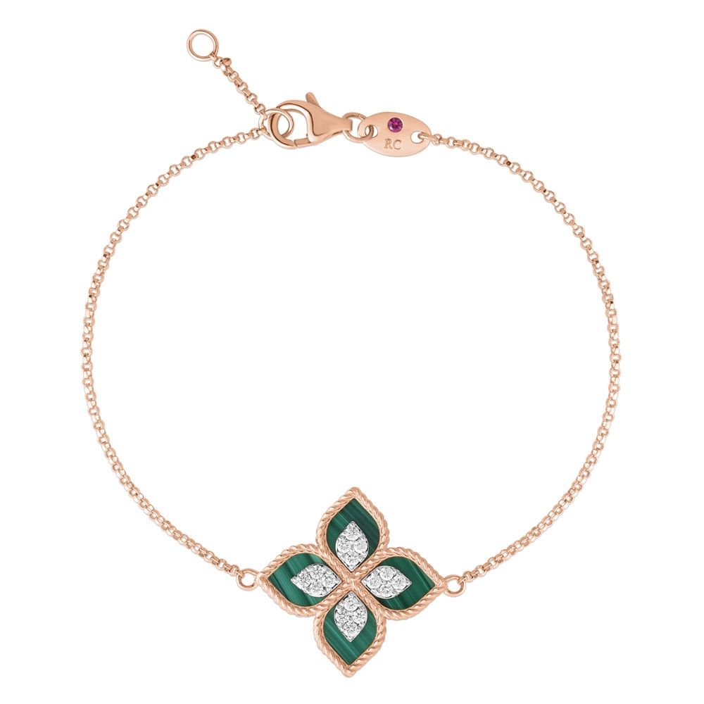 PRINCESS FLOWER BRACELET WITH DIAMONDS AND MALACHITE