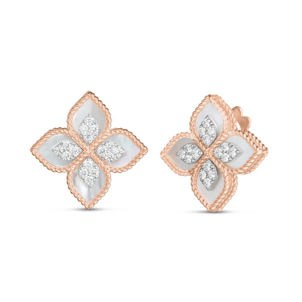 PRINCESS FLOWER EARRINGS WITH DIAMONDS AND MOTHER OF PEARL