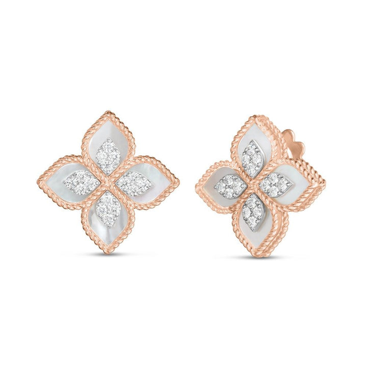 PRINCESS FLOWER EARRINGS WITH DIAMONDS AND MOTHER OF PEARL