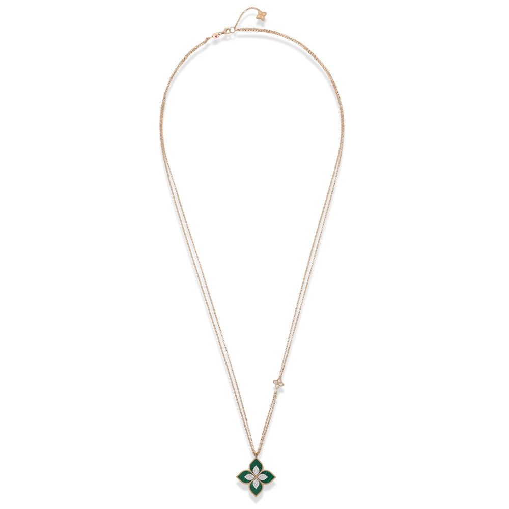 PRINCESS FLOWER PENDANT WITH DIAMONDS AND MALACHITE