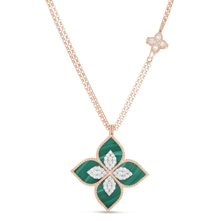 PRINCESS FLOWER PENDANT WITH DIAMONDS AND MALACHITE