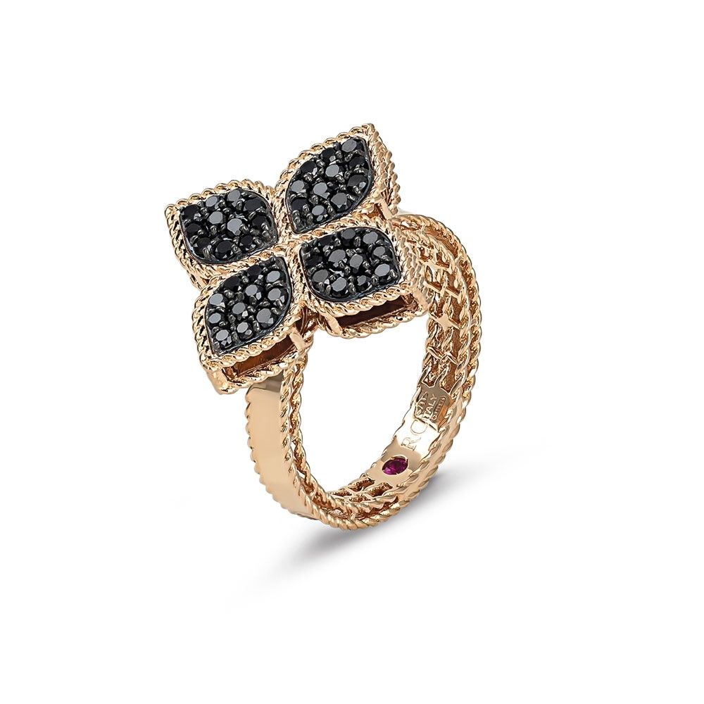 PRINCESS FLOWER RING WITH BLACK DIAMONDS