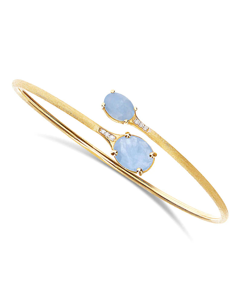 "IPANEMA" GOLD, AQUAMARINE AND DIAMONDS HANDMADE BANGLE