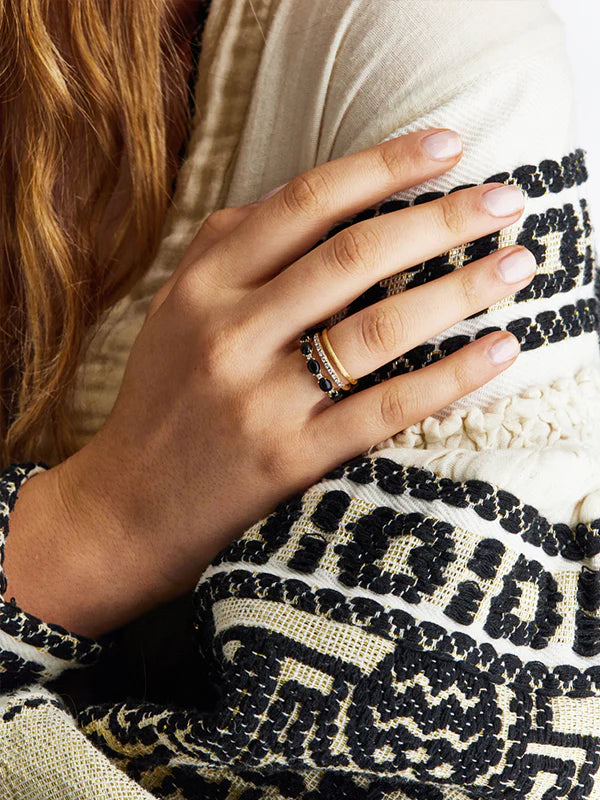 "MYSTERY BLACK" GOLD, DIAMONDS AND BLACK ONYX BOULES TRIPLE-BAND RING