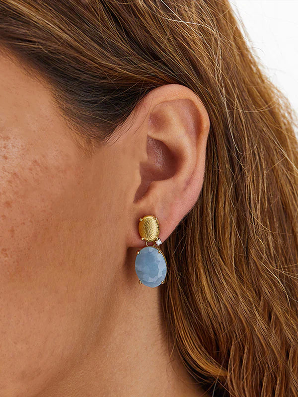 "IPANEMA" GOLD, AQUAMARINE AND DIAMONDS DROP EARRINGS