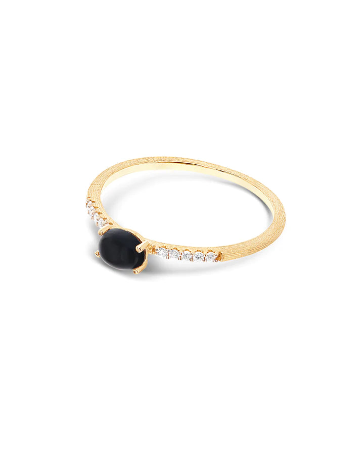 "MYSTERY BLACK" GOLD, DIAMONDS AND BLACK ONYX TINY RING (SMALL)