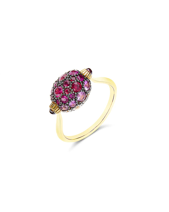 "REVERSE" GOLD, PINK SAPPHIRES, RUBIES, WHITE AUSTRALIAN OPAL AND DIAMONDS DOUBLE-FACE RING (SMALL)