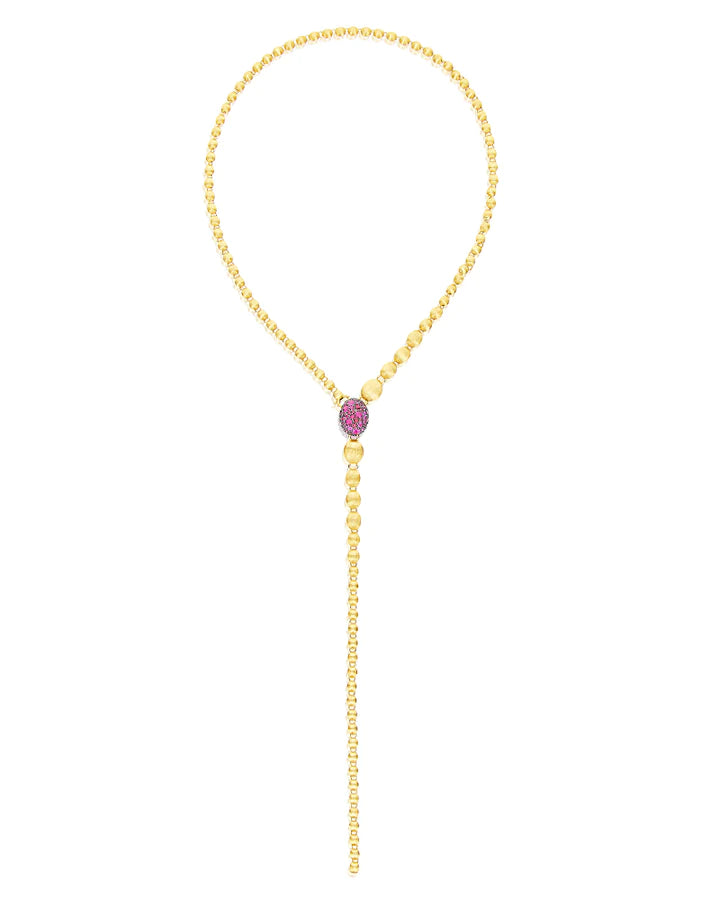 "REVERSE" GOLD, PINK SAPPHIRES, RUBIES, WHITE AUSTRALIAN OPAL AND DIAMONDS CONVERTIBLE Y NECKLACE