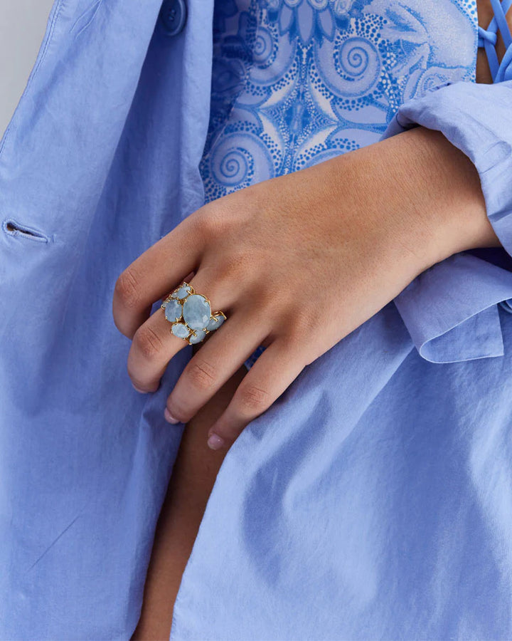 "IPANEMA" GOLD AND AQUAMARINE BAND RING